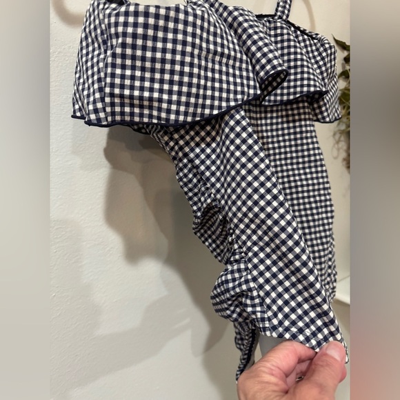 Kona Sol Navy and White Checkered Ruffled Neckline Swimsuit size Large - Picture 4 of 6